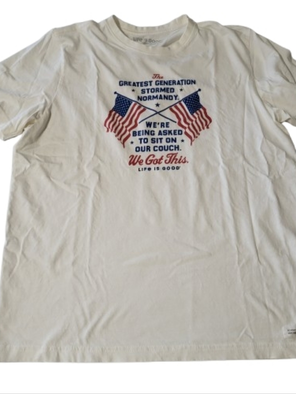 Life is Good Greatest Generation Covid Short Sleeve T Shirt Patriotic Flag‎ L